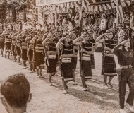 Montagnard women troops in a parade, Pleiku